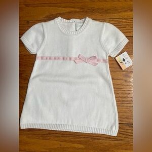 Cece Co NWT Baby Girl White Knit Dress Pink Bow Accent Short Sleeve Sz 3-6 Month